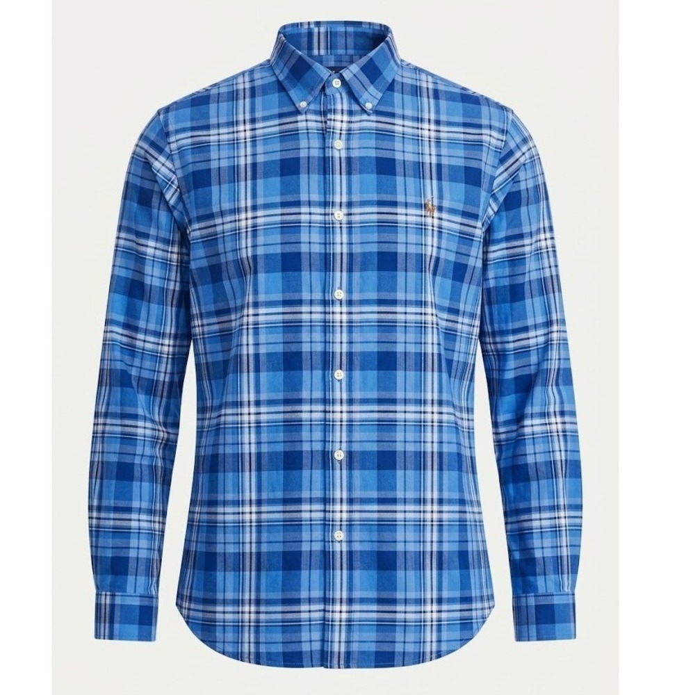 Ralph Lauren Mens XXL 2XL Blue Plaid Cotton Button Down Long Sleeve Shirt - AC